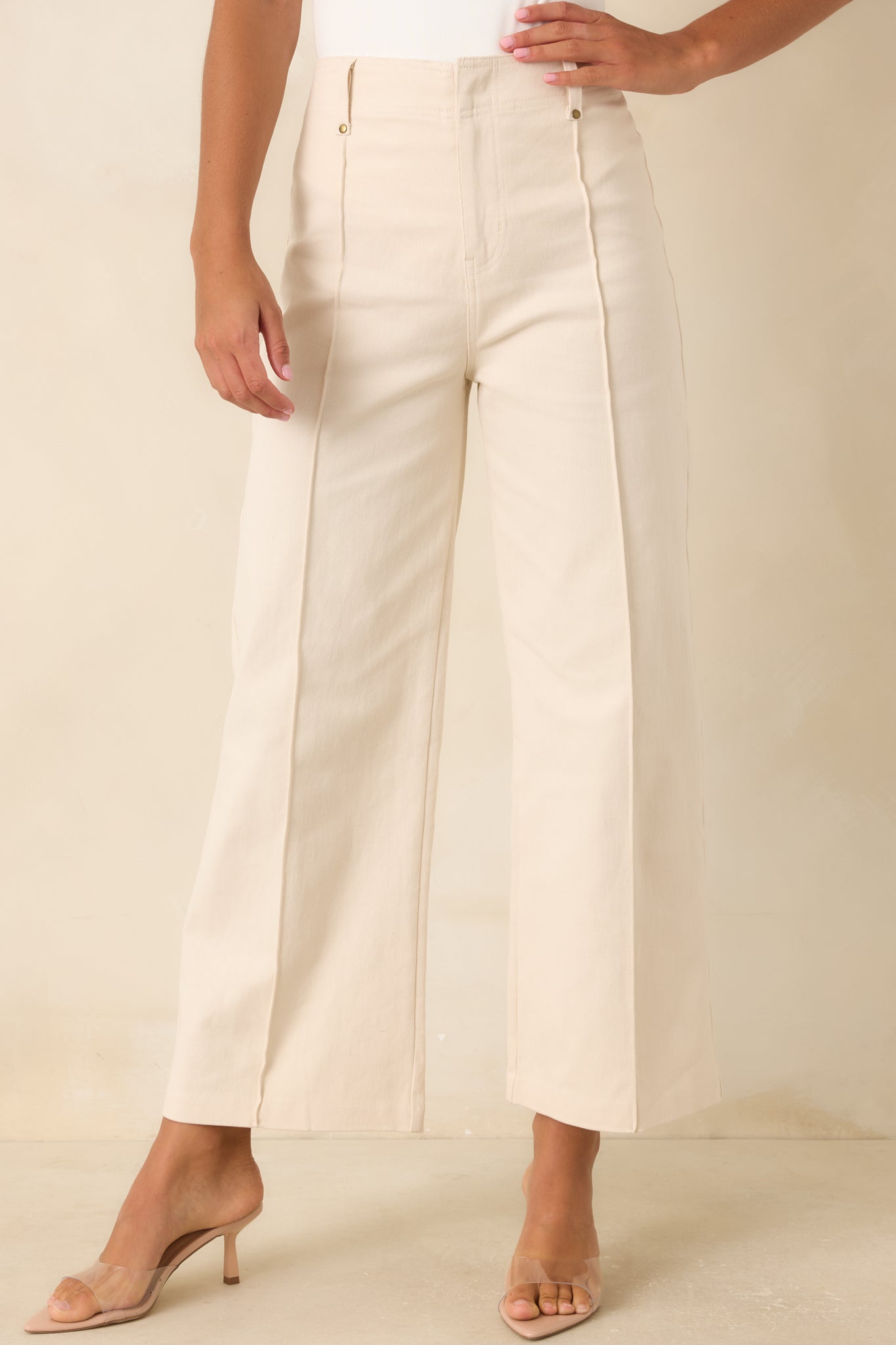 Business & Pleasure Ivory Cotton Wide Leg Cropped Pants