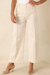 Business & Pleasure Ivory Cotton Wide Leg Cropped Pants