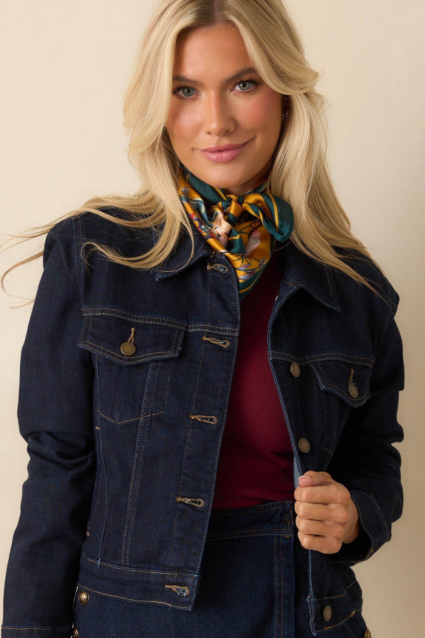 Let's Get This Straight Dark Wash Denim Cropped Jacket