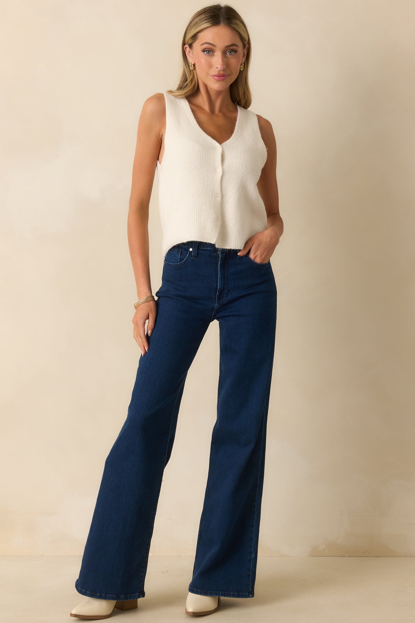 Wherever We Go Dark Wash Cotton Denim Wide Leg Jeans