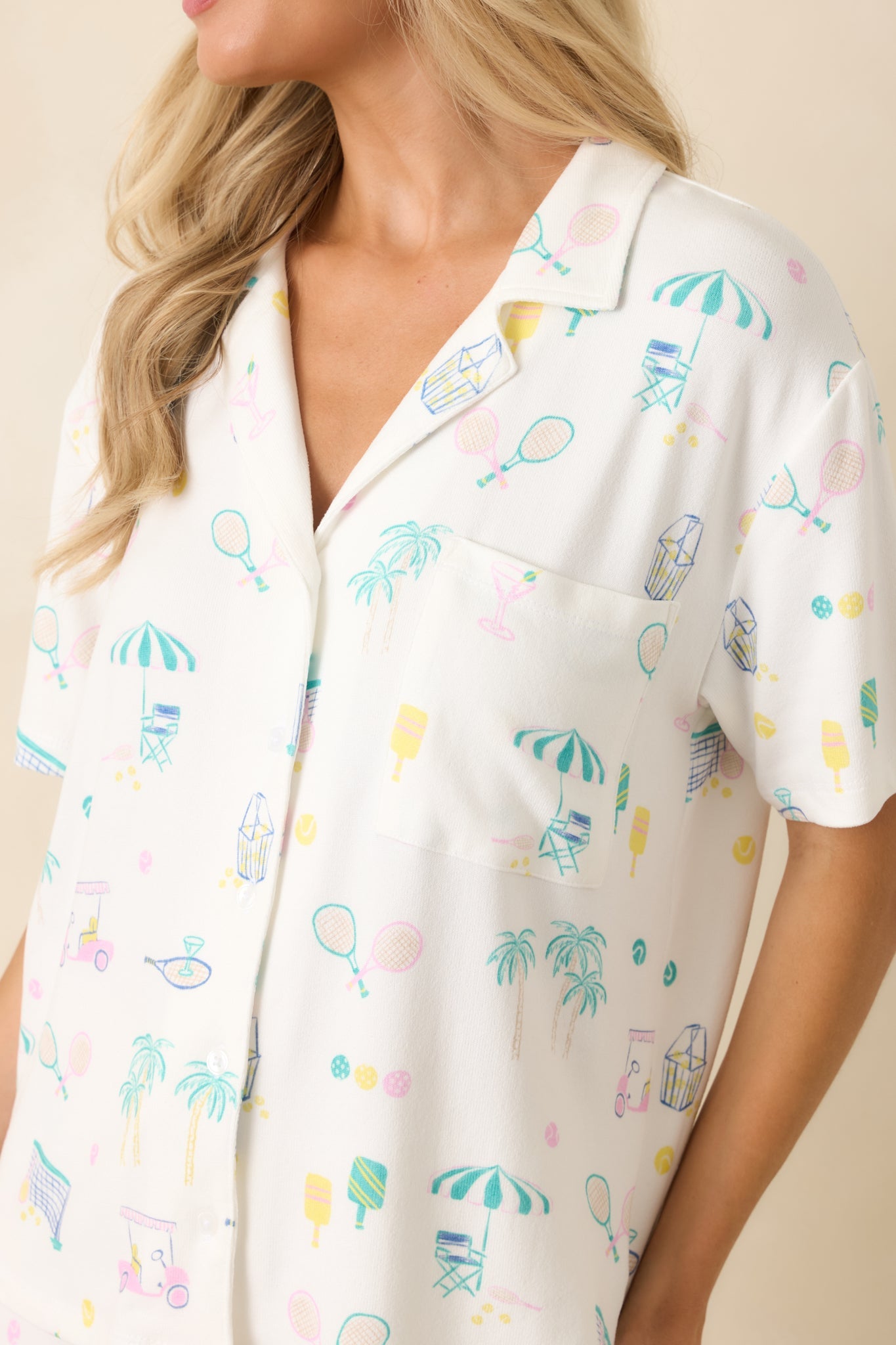 Z Supply Court Sports White Multi Pajama Top