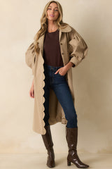 All In Good Fun Khaki Scallop Trim Puff Sleeve Button Front Coat