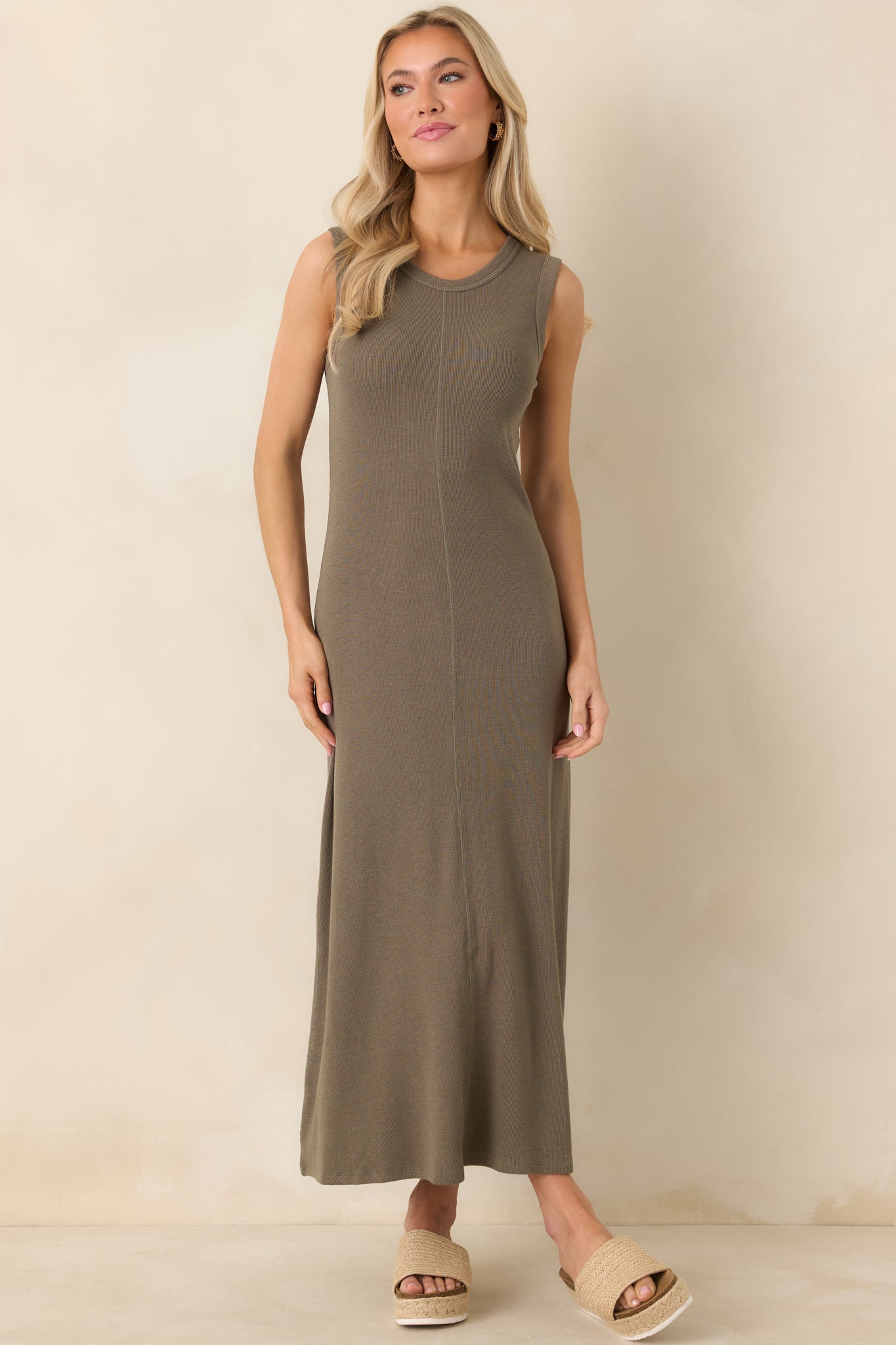 Z Supply Khaki Green Linden Slub Rib Maxi Dress