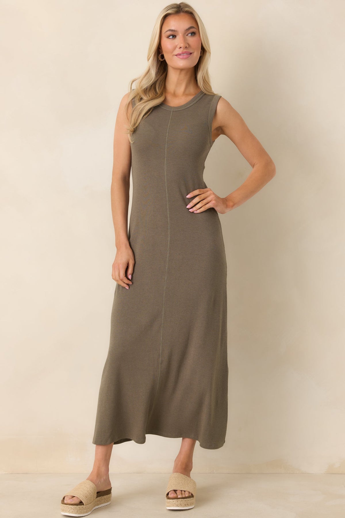 Z Supply Khaki Green Linden Slub Rib Maxi Dress