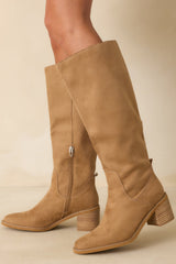 For Good Reason Tan Faux Suede Knee High Boots