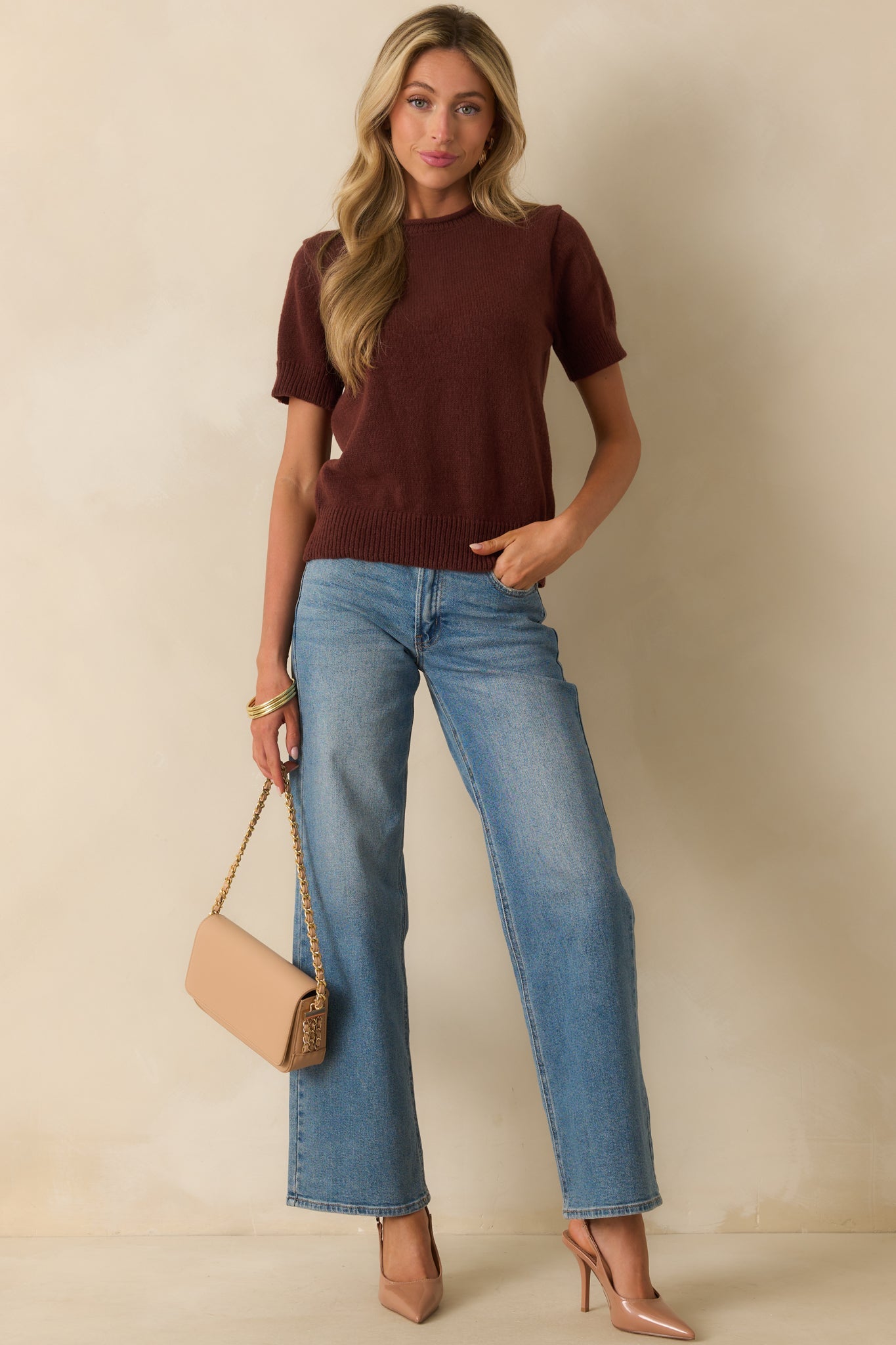 It's All About This Brown Knit Short Sleeve Sweater