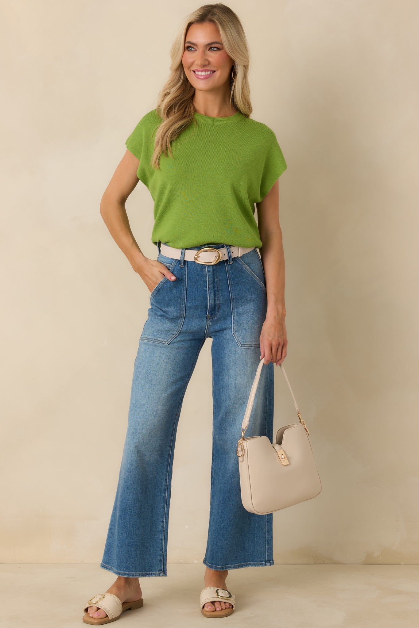 Good Things Ahead Lime Green Knit Short Sleeve Sweater