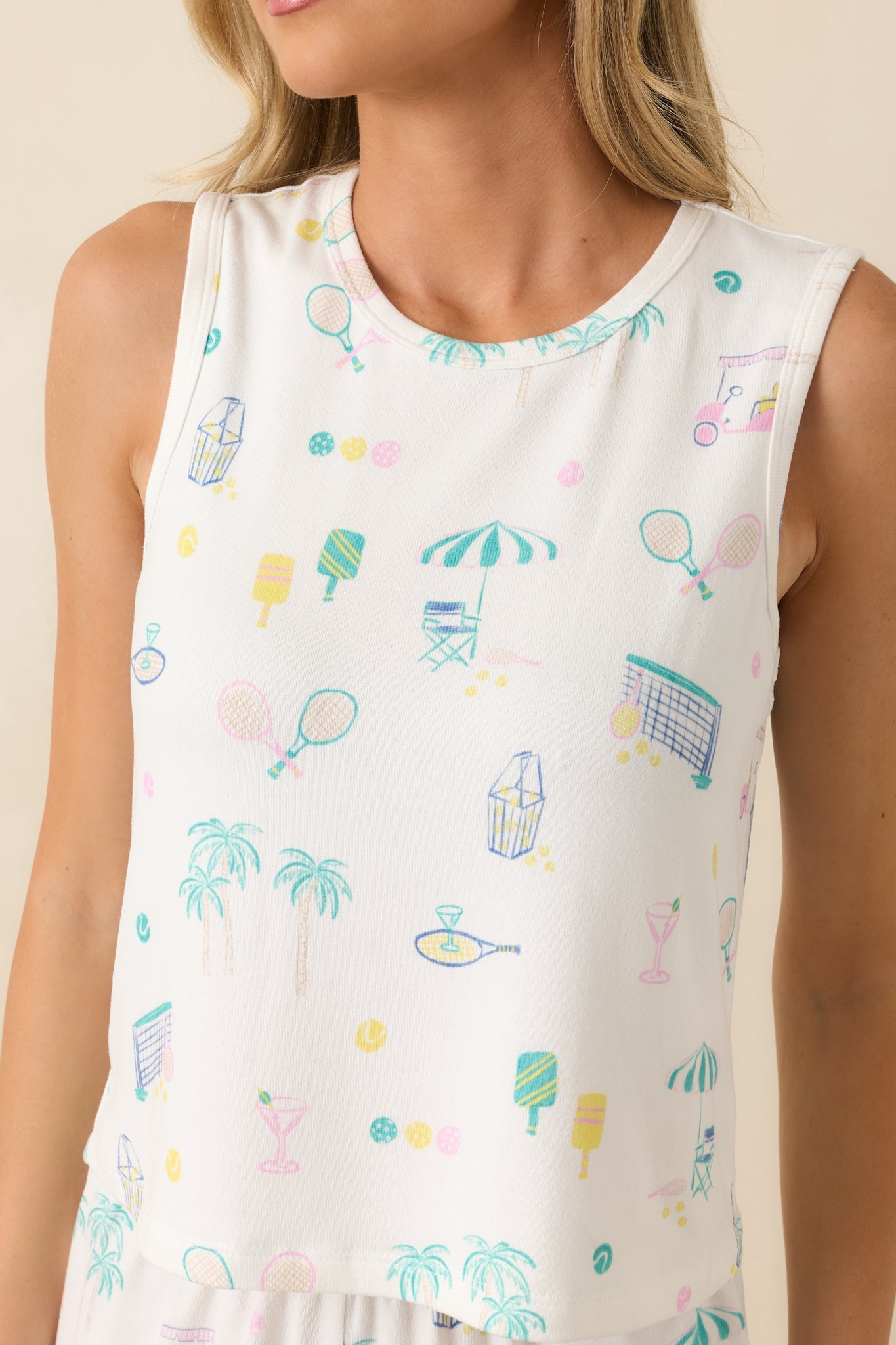 Z Supply Court Sports White Multi Pajama Tank