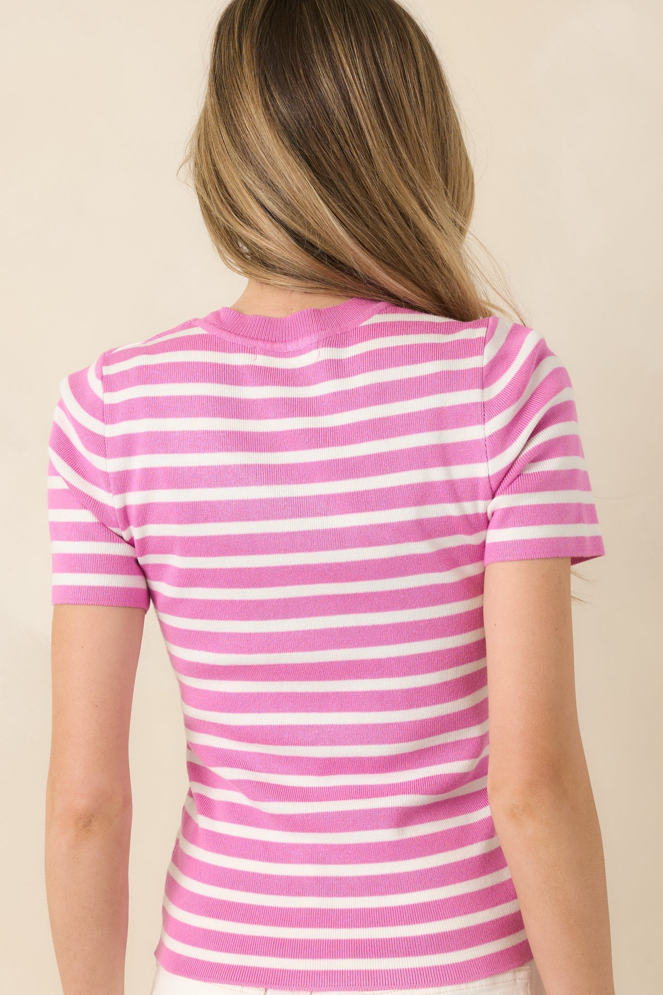 Let's Catch Up Orchid Pink Stripe Short Sleeve Top
