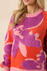 FRNCH Ayme Orange Multi Knit Floral Sweater