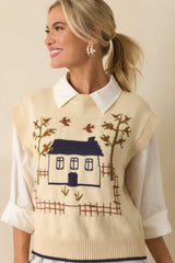 The Way Back Home Ivory Graphic Knit Sweater Vest