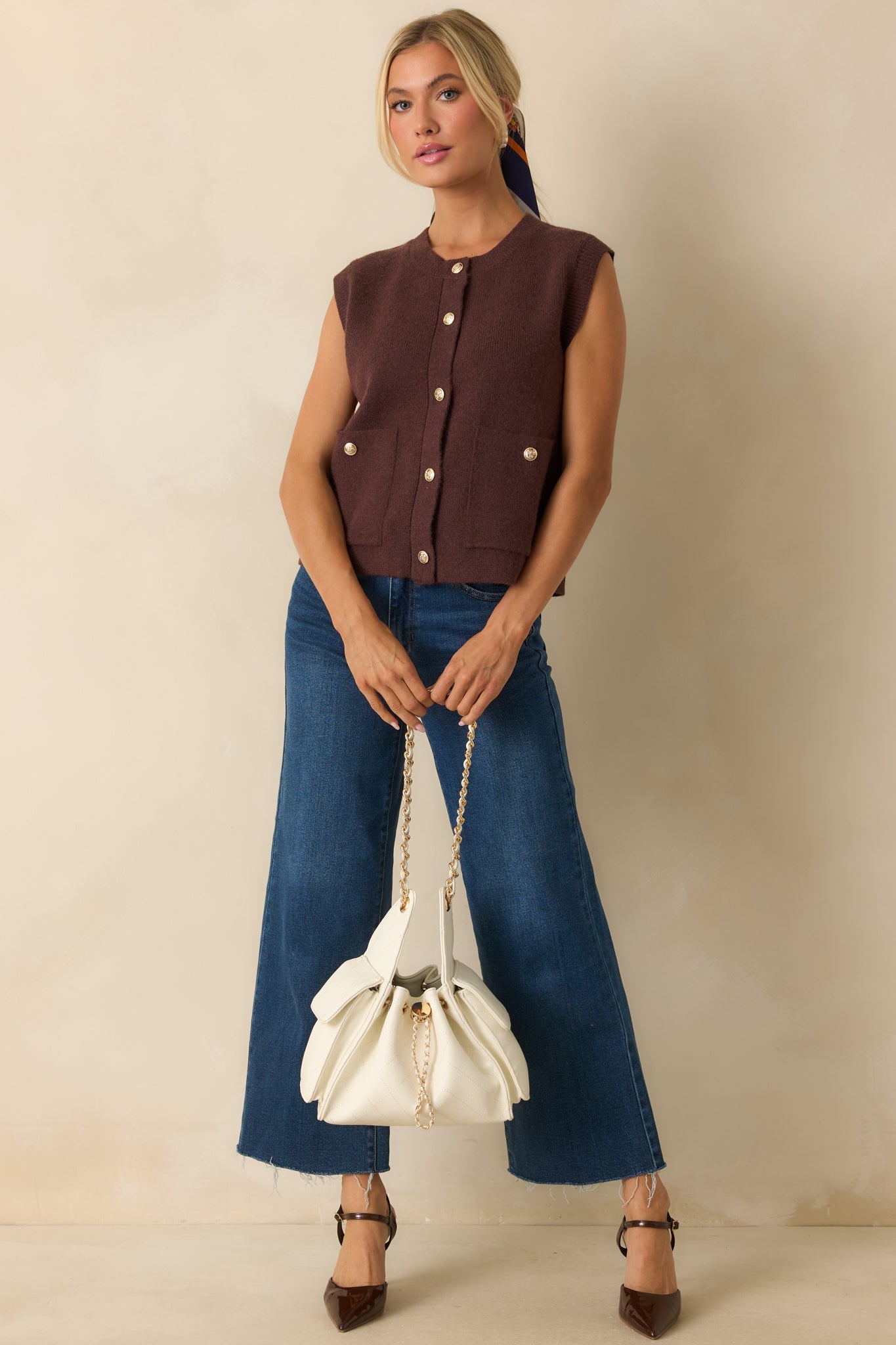 Keep Me Near Chocolate Brown Button Front Sweater Vest