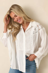 Light as Air Ivory Gauzy Cotton Lace Detail Blouse
