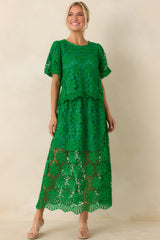 All the Attention Green Floral Lace Short Sleeve Top