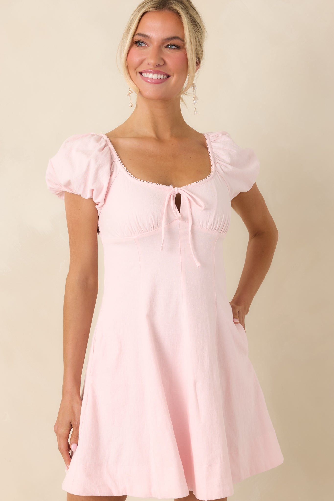 Love Is In the Air Peony Pink Cotton Peasant Mini Dress