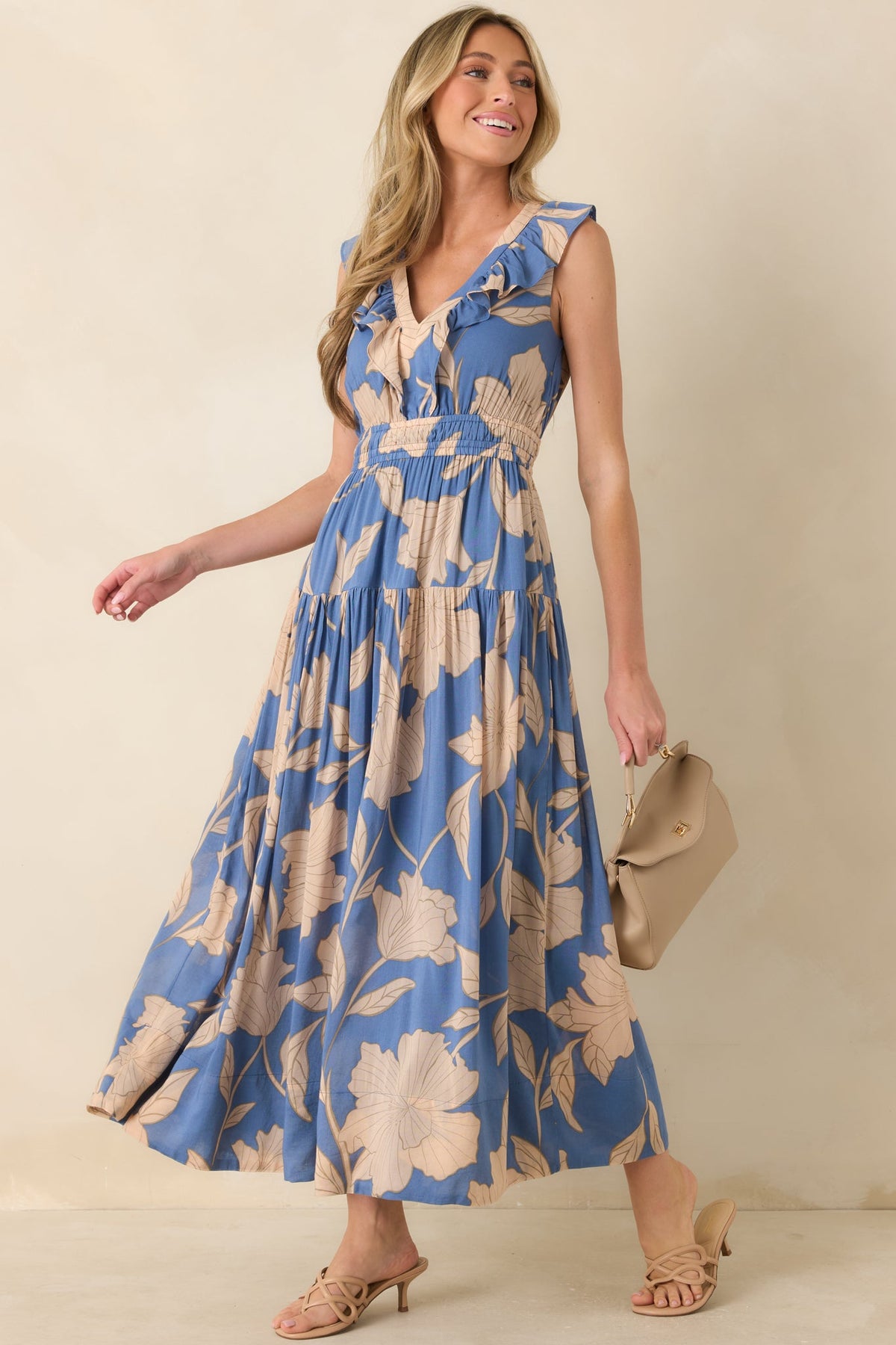 Z Supply Malene Lake Blue Blooming Floral Maxi Dress