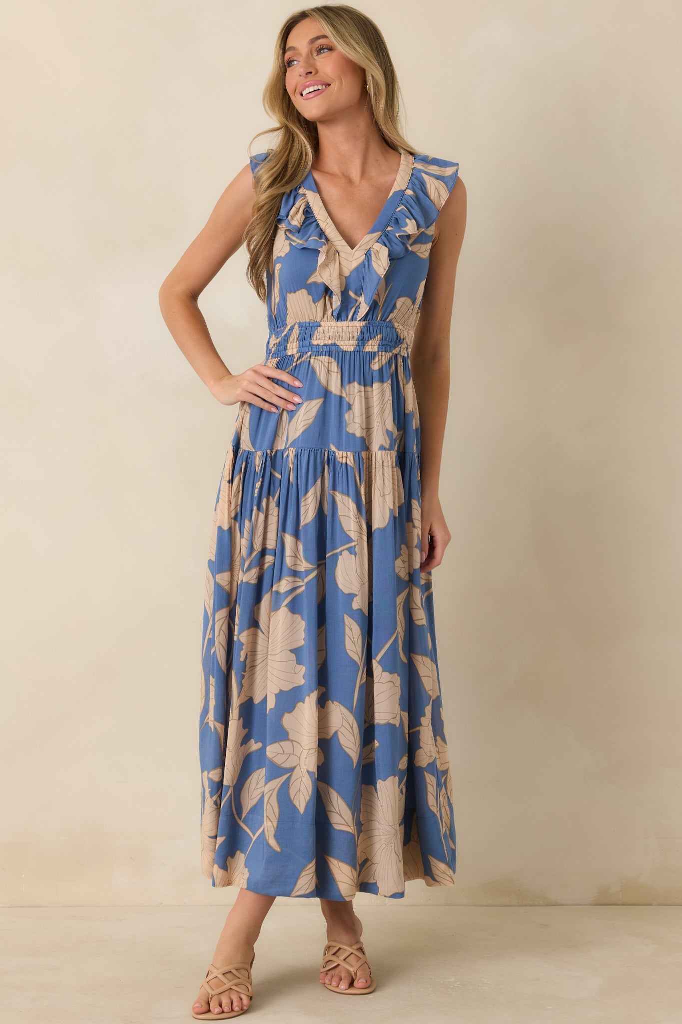 Z Supply Malene Lake Blue Blooming Floral Maxi Dress