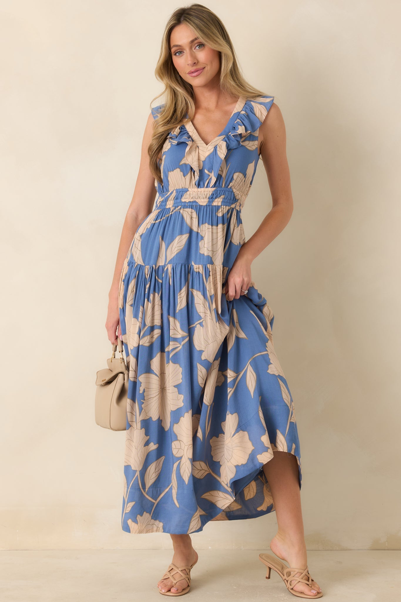 Z Supply Malene Lake Blue Blooming Floral Maxi Dress