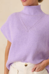 Cool Intentions Lavender Ribbed Knit Mockneck Cap Sleeve Sweater