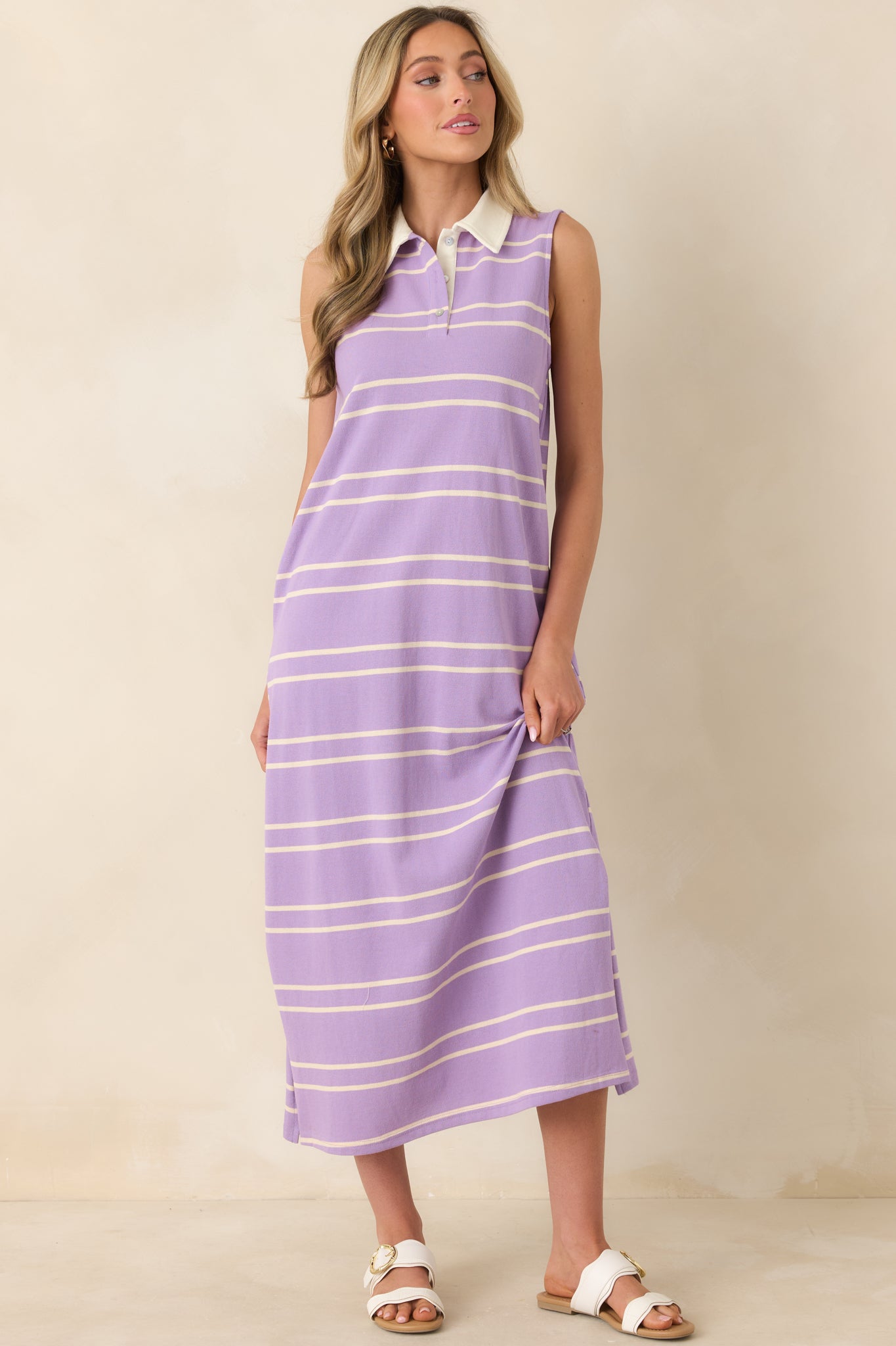 Polished Play Lavender Stripe Cotton Sleeveless Maxi Dress