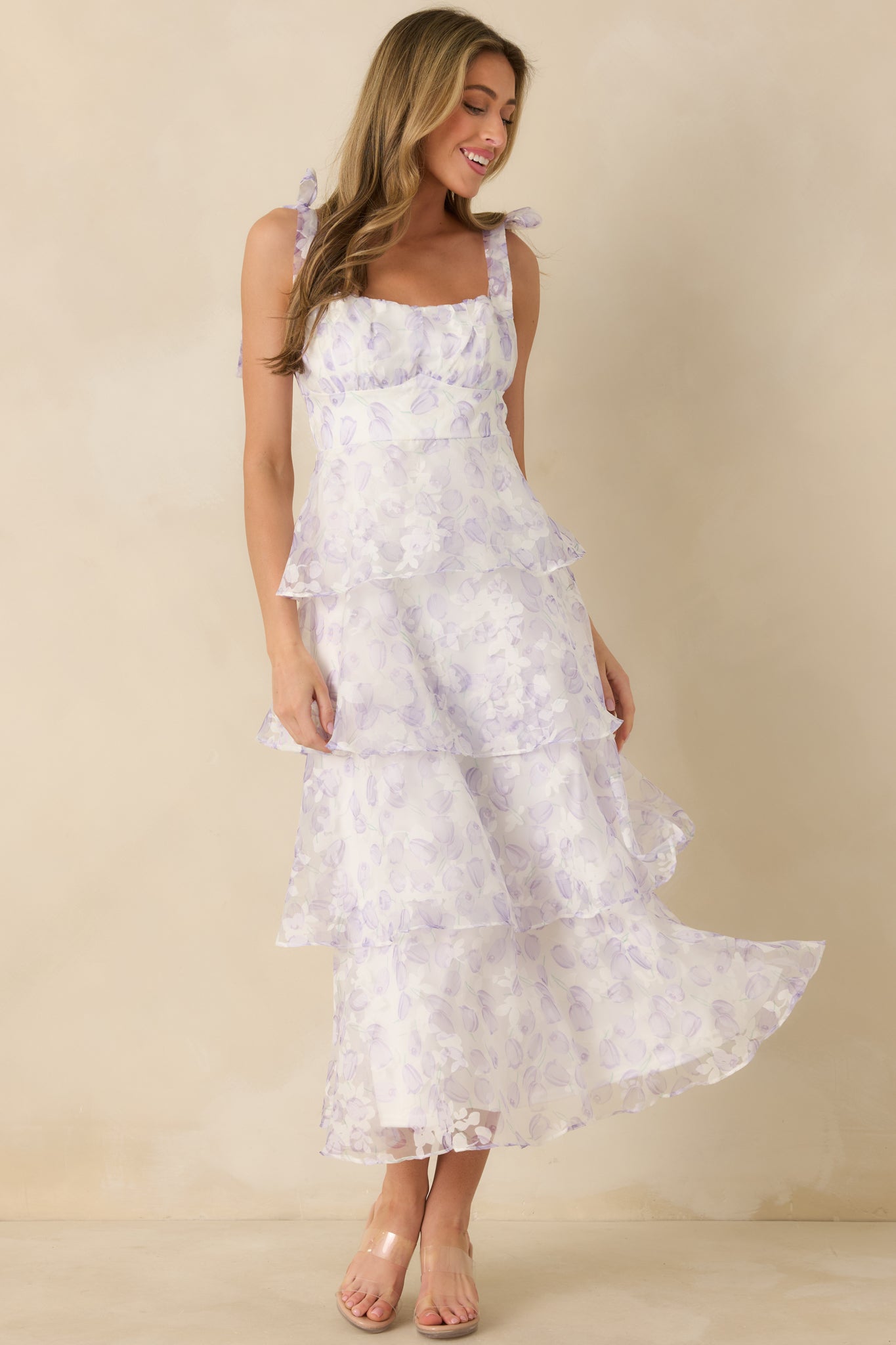 Living In Wonderland Lavender Tulip Floral Midi Dress