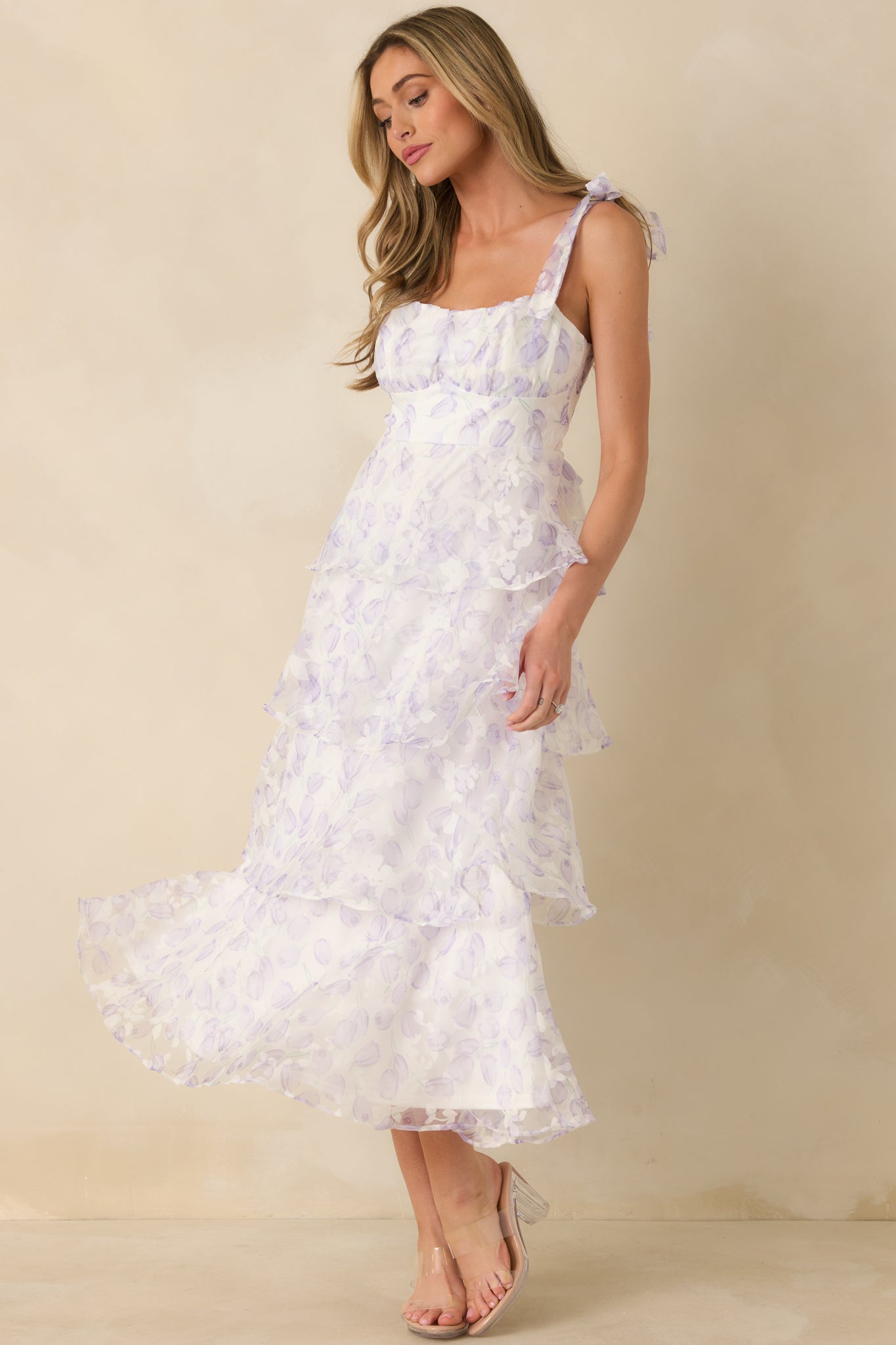 Living In Wonderland Lavender Tulip Floral Midi Dress