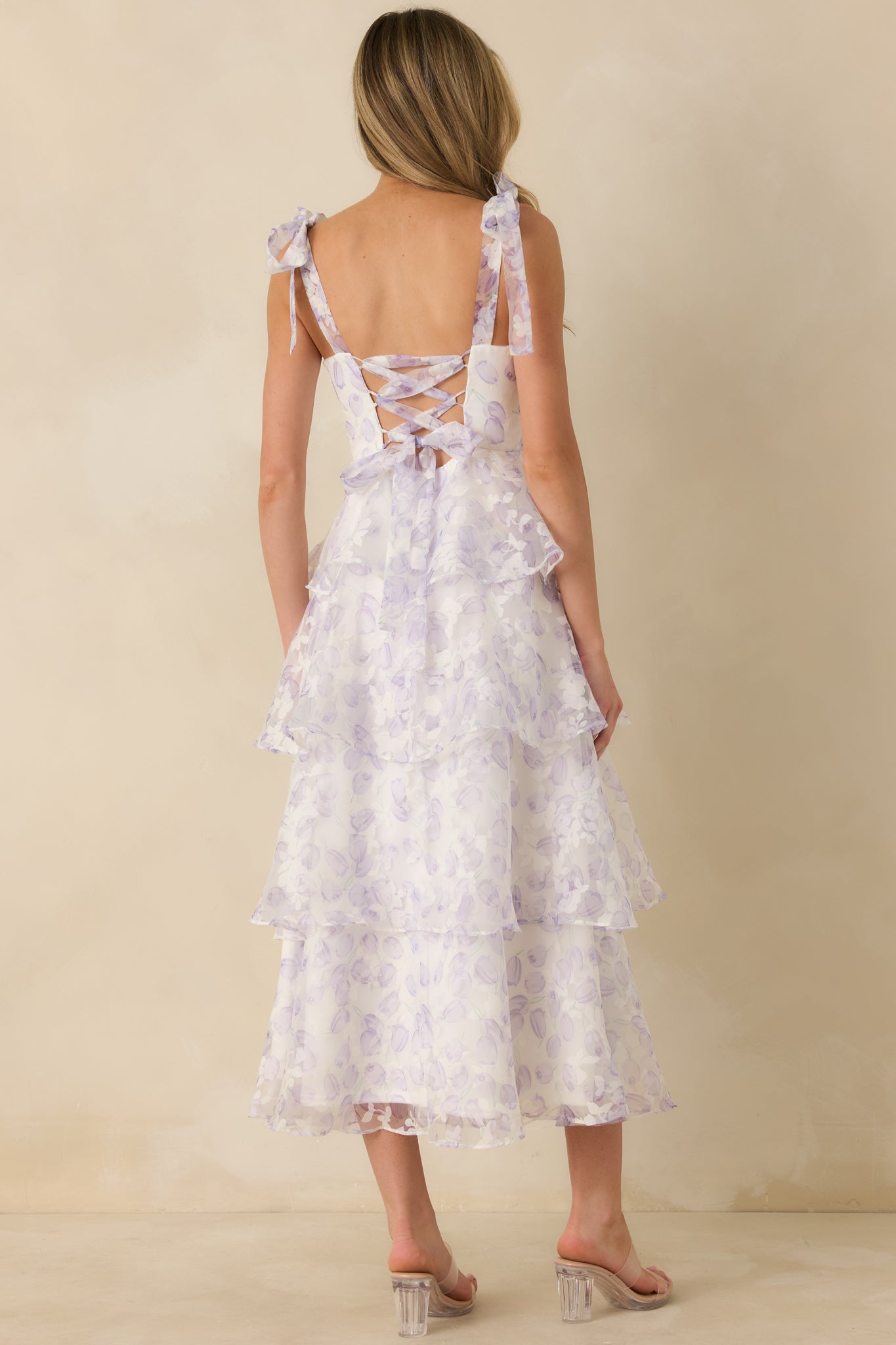 Living In Wonderland Lavender Tulip Floral Midi Dress
