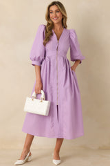 To Be Fair Lavender Blouson Sleeve Zip Up Midi Dress