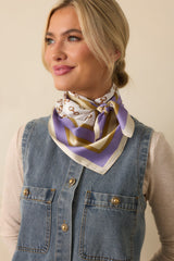 At First Light Lavender Multi Equestrian Print Satin Scarf