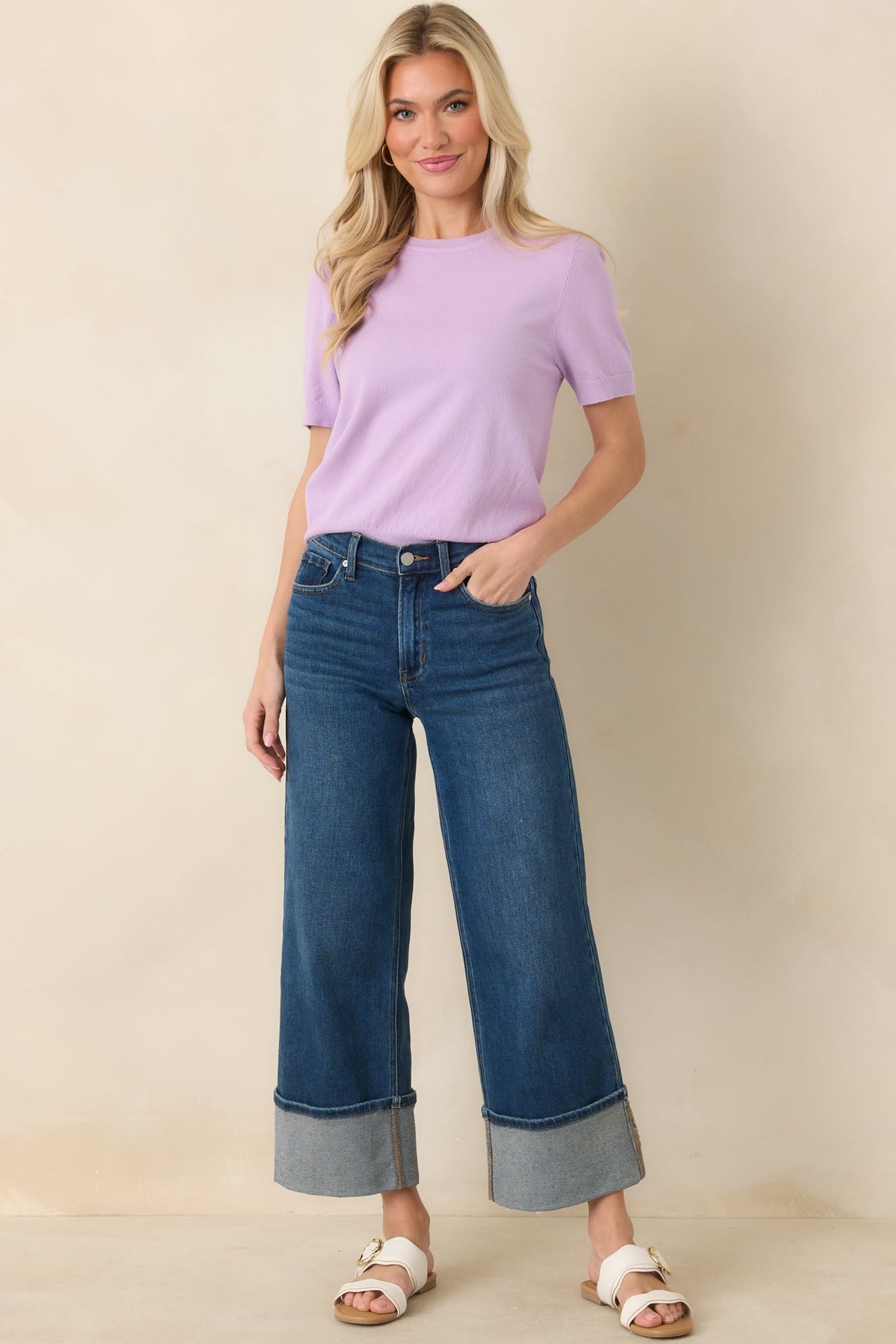 Always A Favorite Lavender Short Sleeve Knit Top