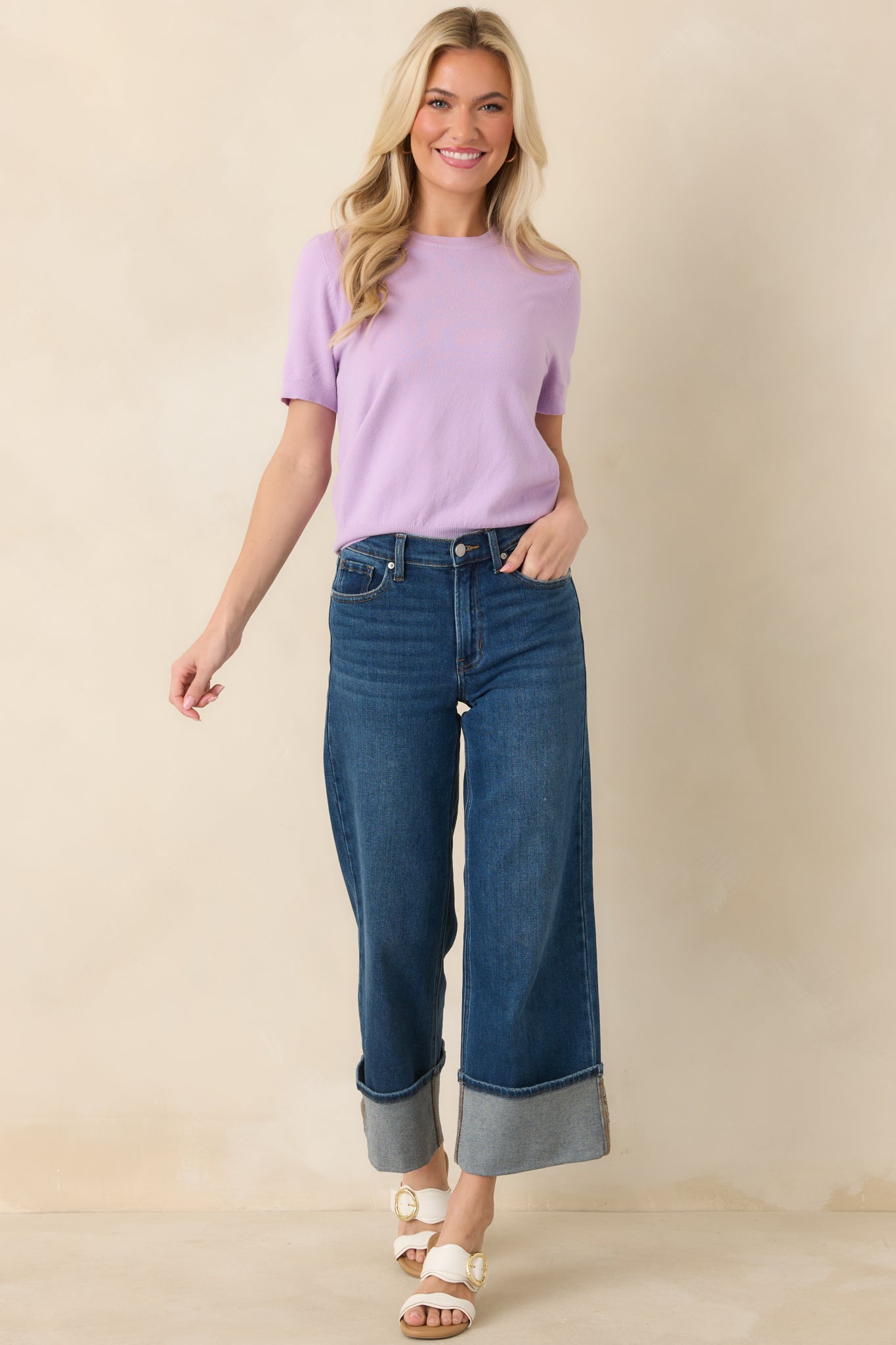 Always A Favorite Lavender Short Sleeve Knit Top