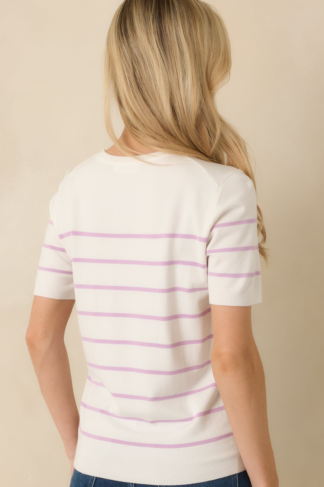 Bound to Happen Lavender Stripe Knit Short Sleeve Sweater