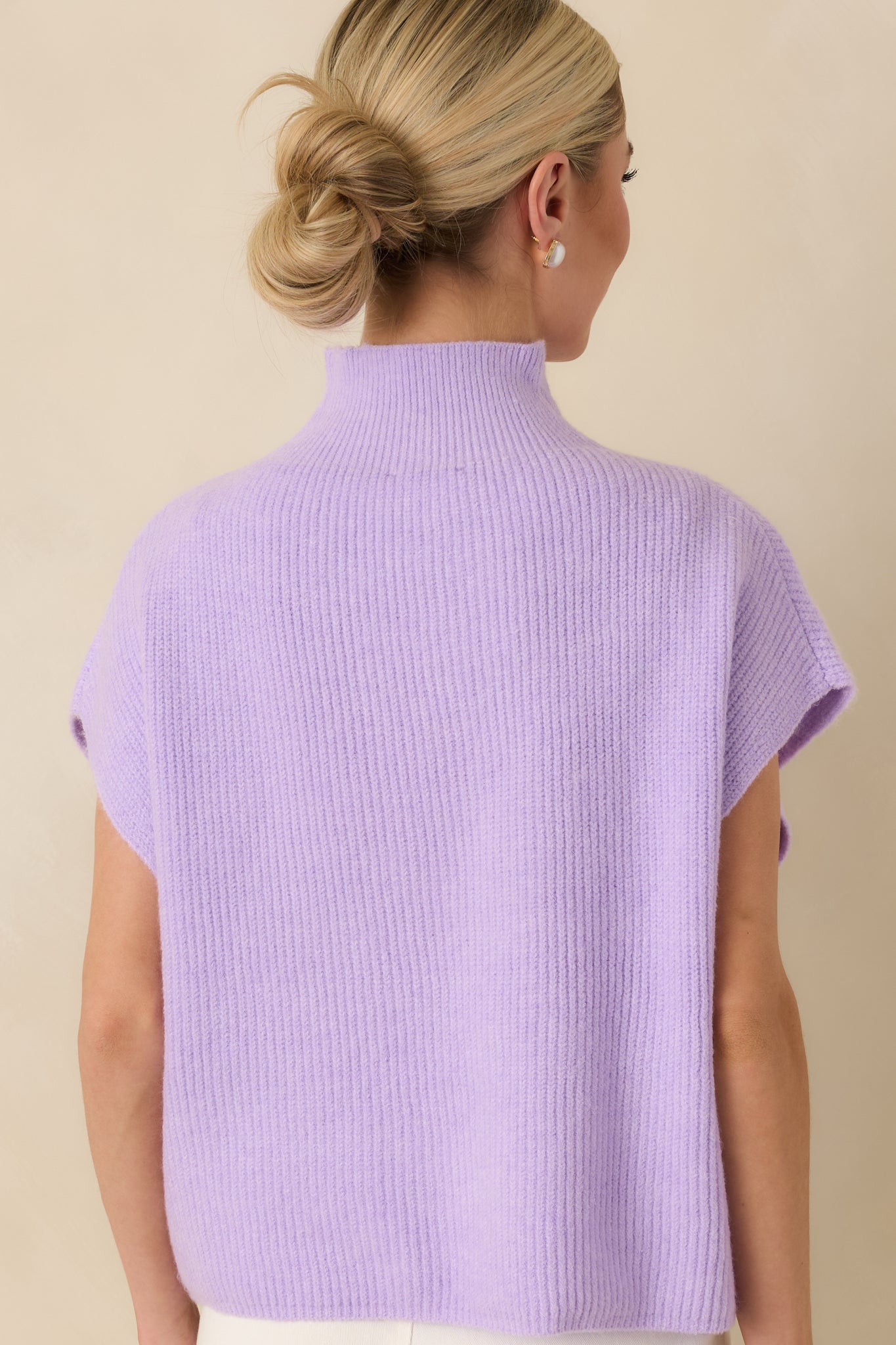 Cool Intentions Lavender Ribbed Knit Mockneck Cap Sleeve Sweater