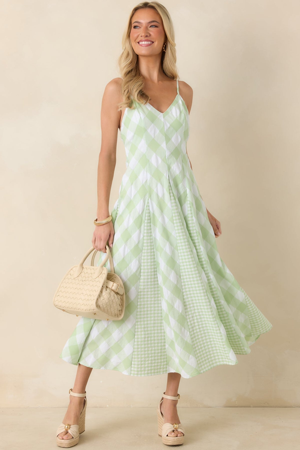 Sweetest Picnic Mint Green Gingham Midi Dress