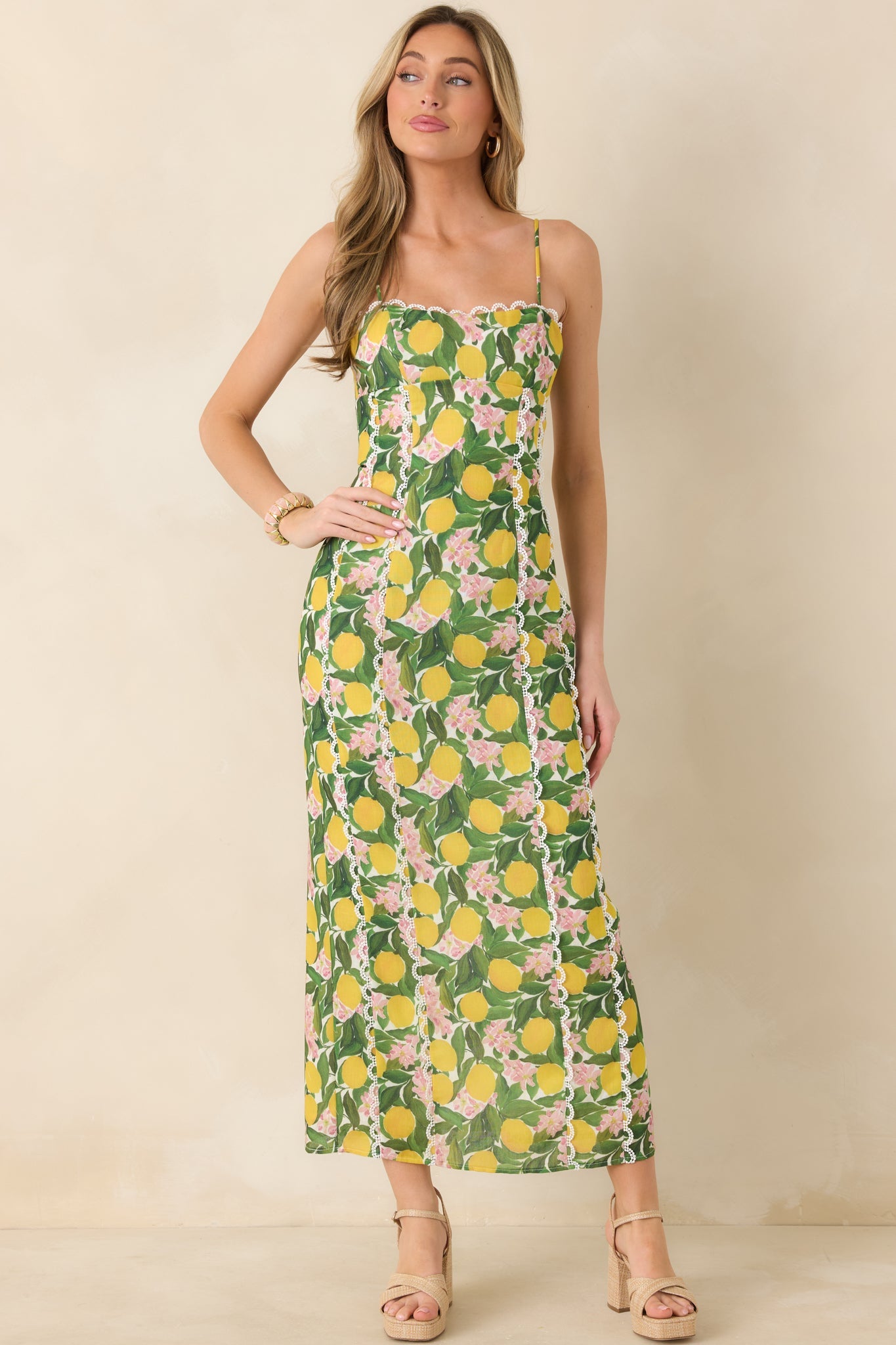 Squeeze the Day Yellow Multi Lemon Blossom Maxi Dress