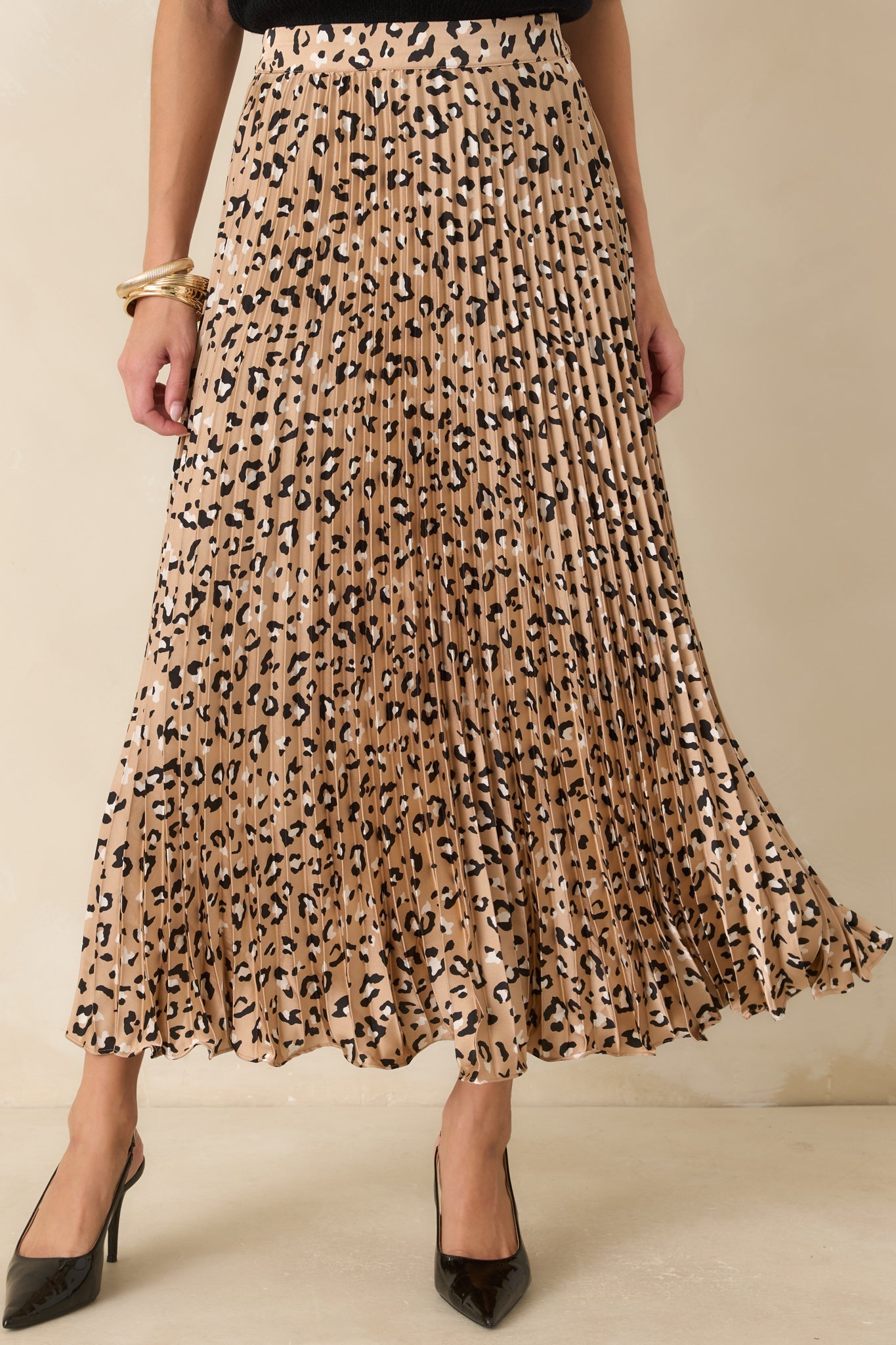 Call of the Wild Leopard Satin Pleated Maxi Skirt