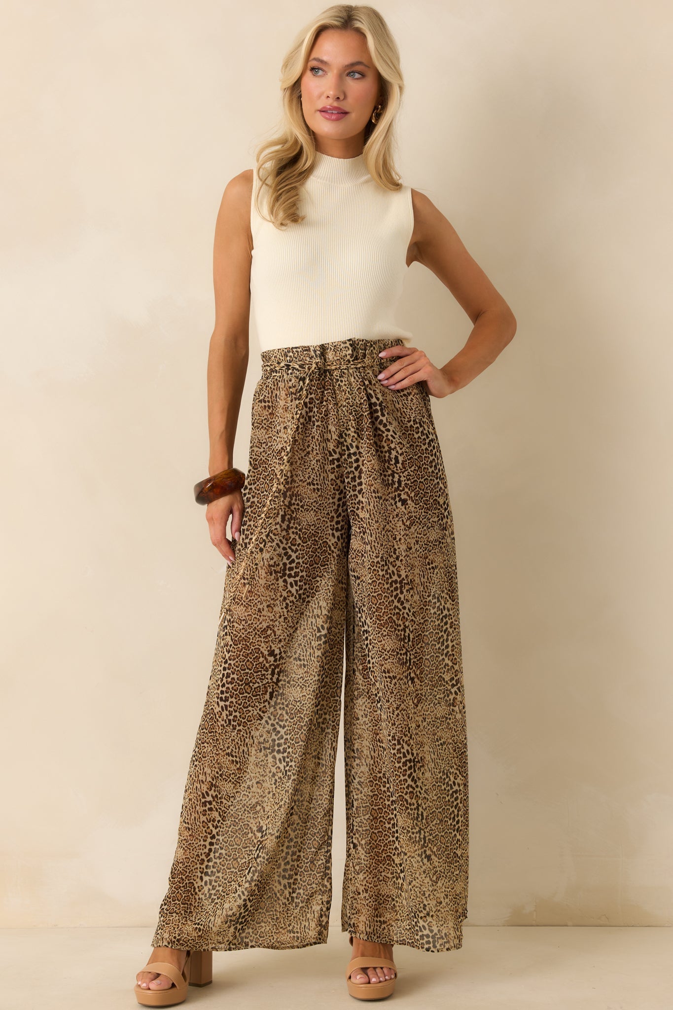 Take The Chance Brown Leopard Print High Waisted Wide Leg Pants