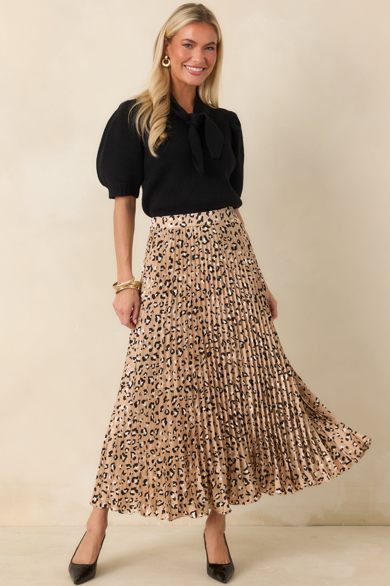 Call of the Wild Leopard Satin Pleated Maxi Skirt