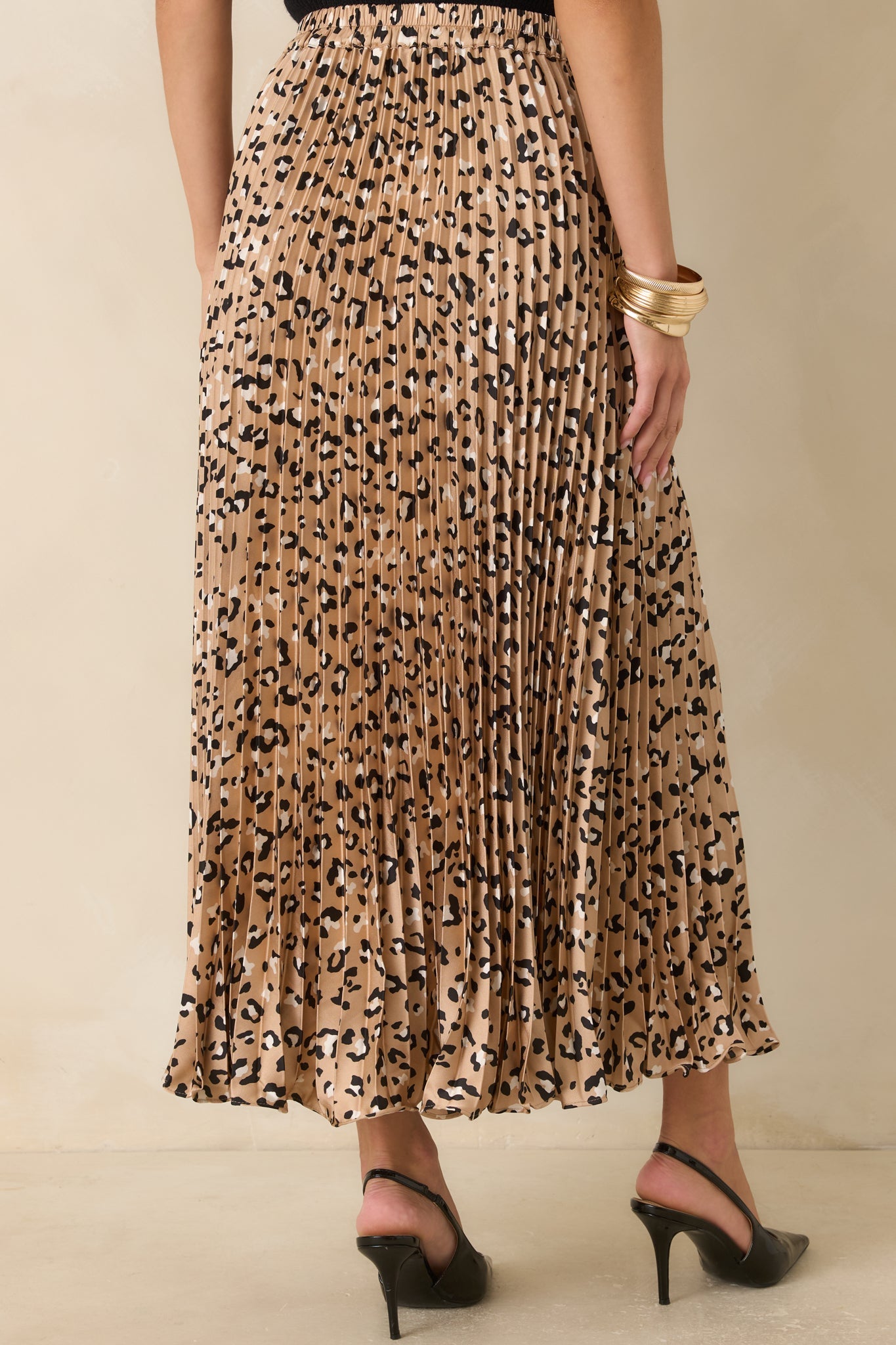Call of the Wild Leopard Satin Pleated Maxi Skirt