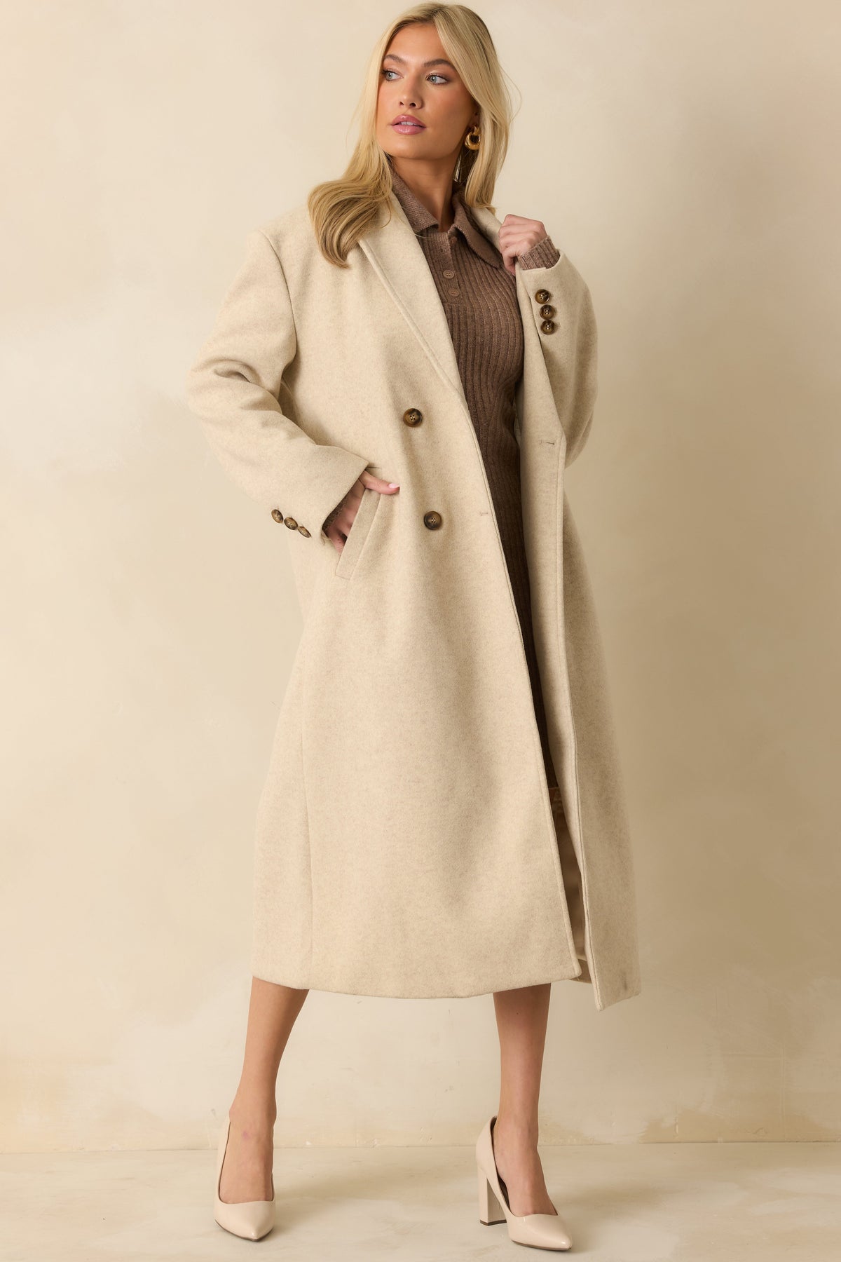 In Case You Need It Light Beige Double Breasted Longline Coat