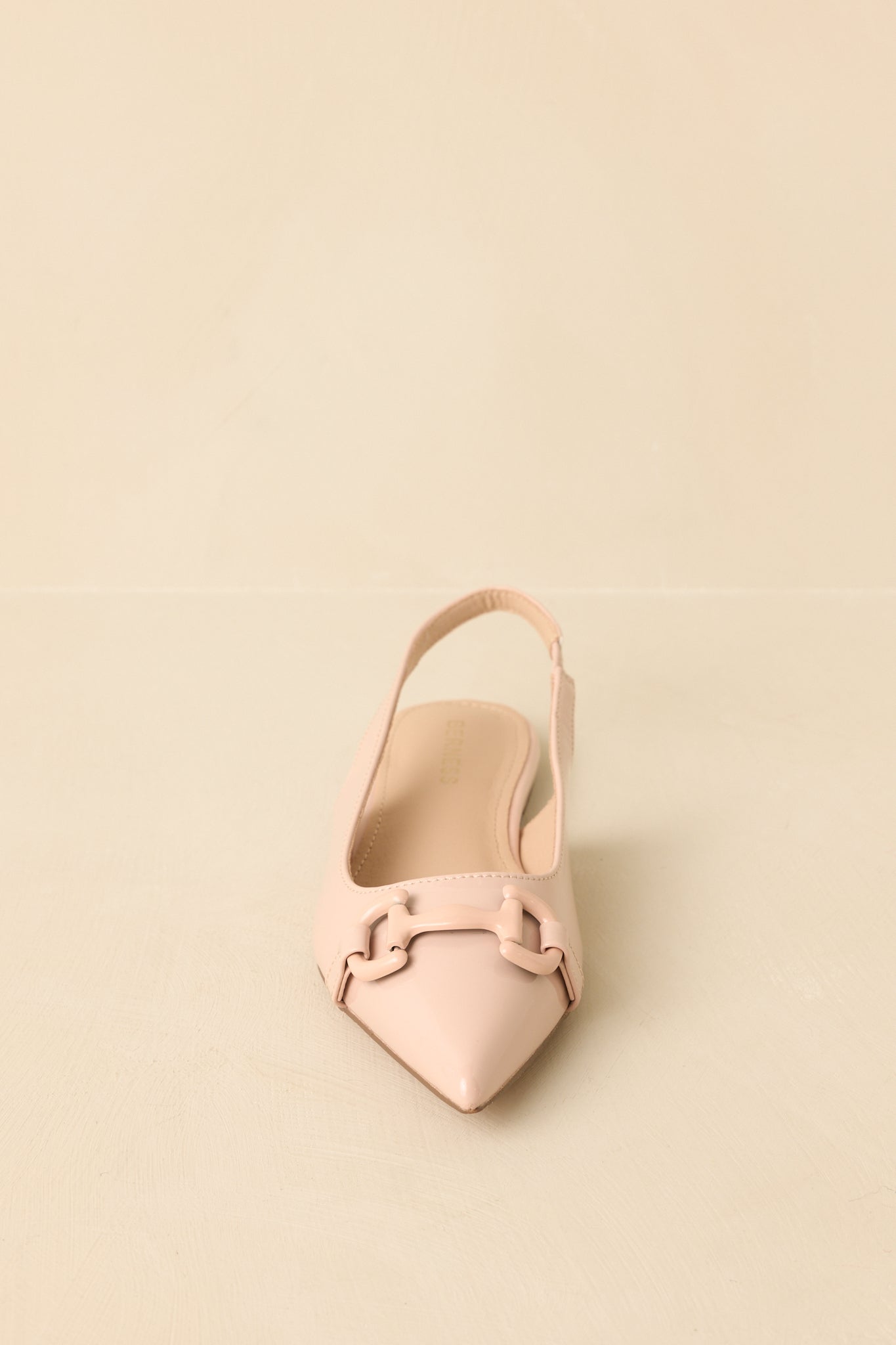 As It Stands Light Beige Patent Pointed Toe Slingback Flats