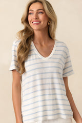Comfort Zone Light Blue Stripe Short Sleeve V-Neck Tee