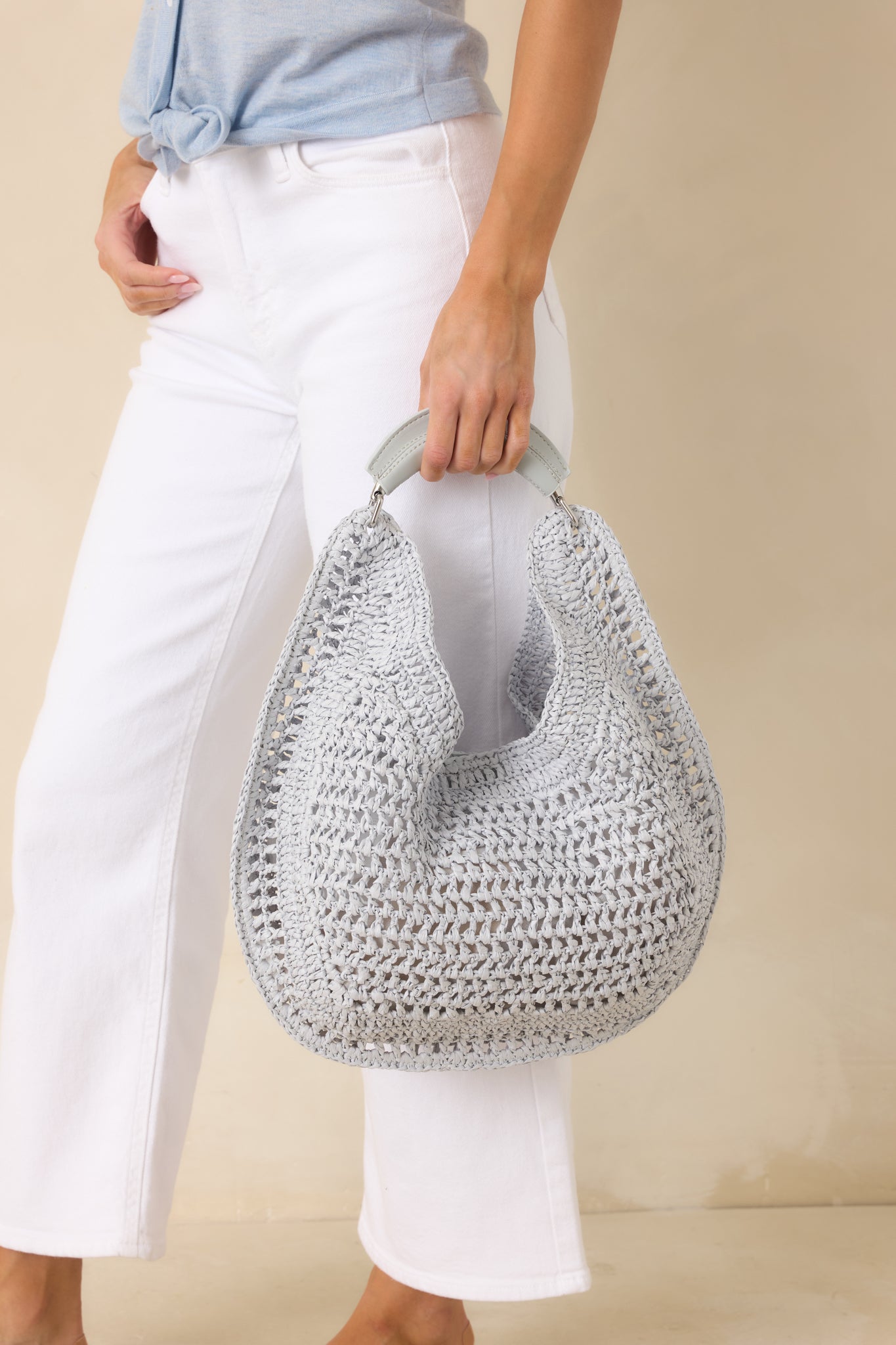 Light & Lovely Light Blue Woven Slouchy Handbag
