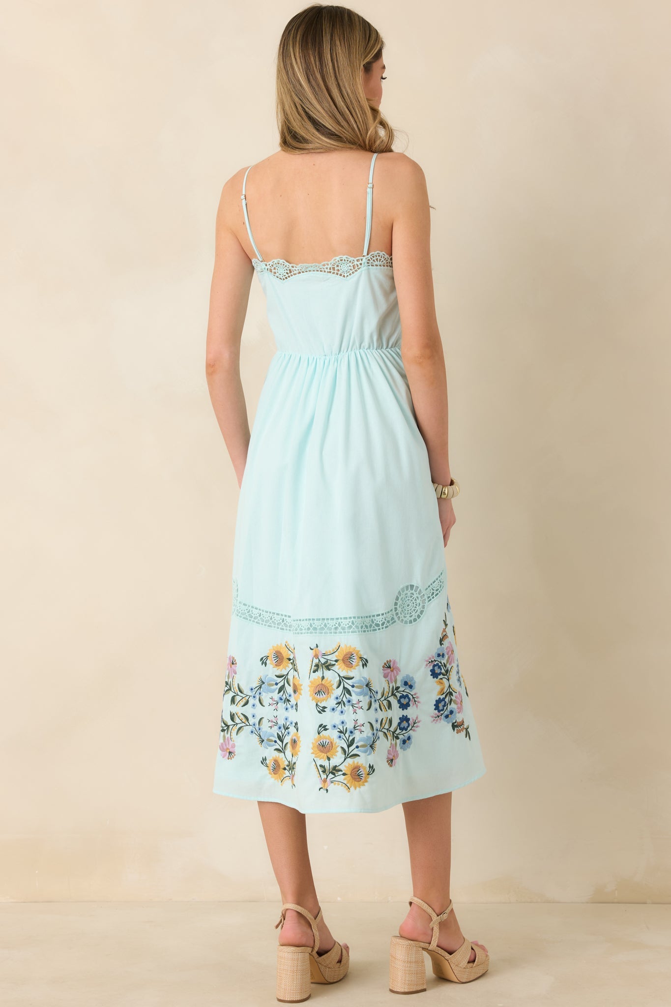 Dancing In The Garden Light Blue Floral Cotton Midi Dress
