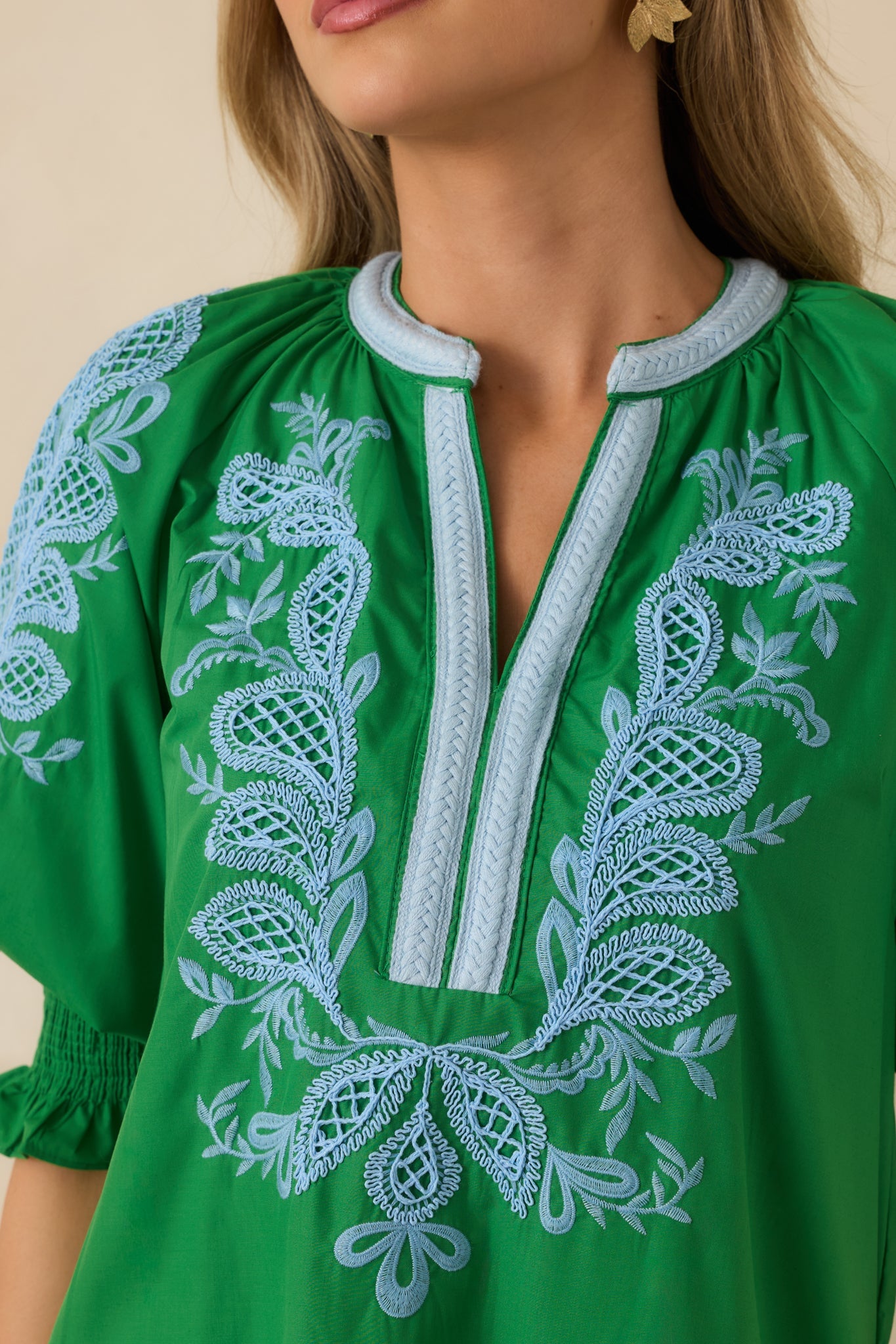 When It Feels Right Green Embroidered V-Neck Maxi Dress