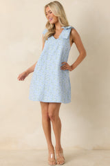 Tea by the Sea Light Blue Floral Jacquard Mini Shift Dress