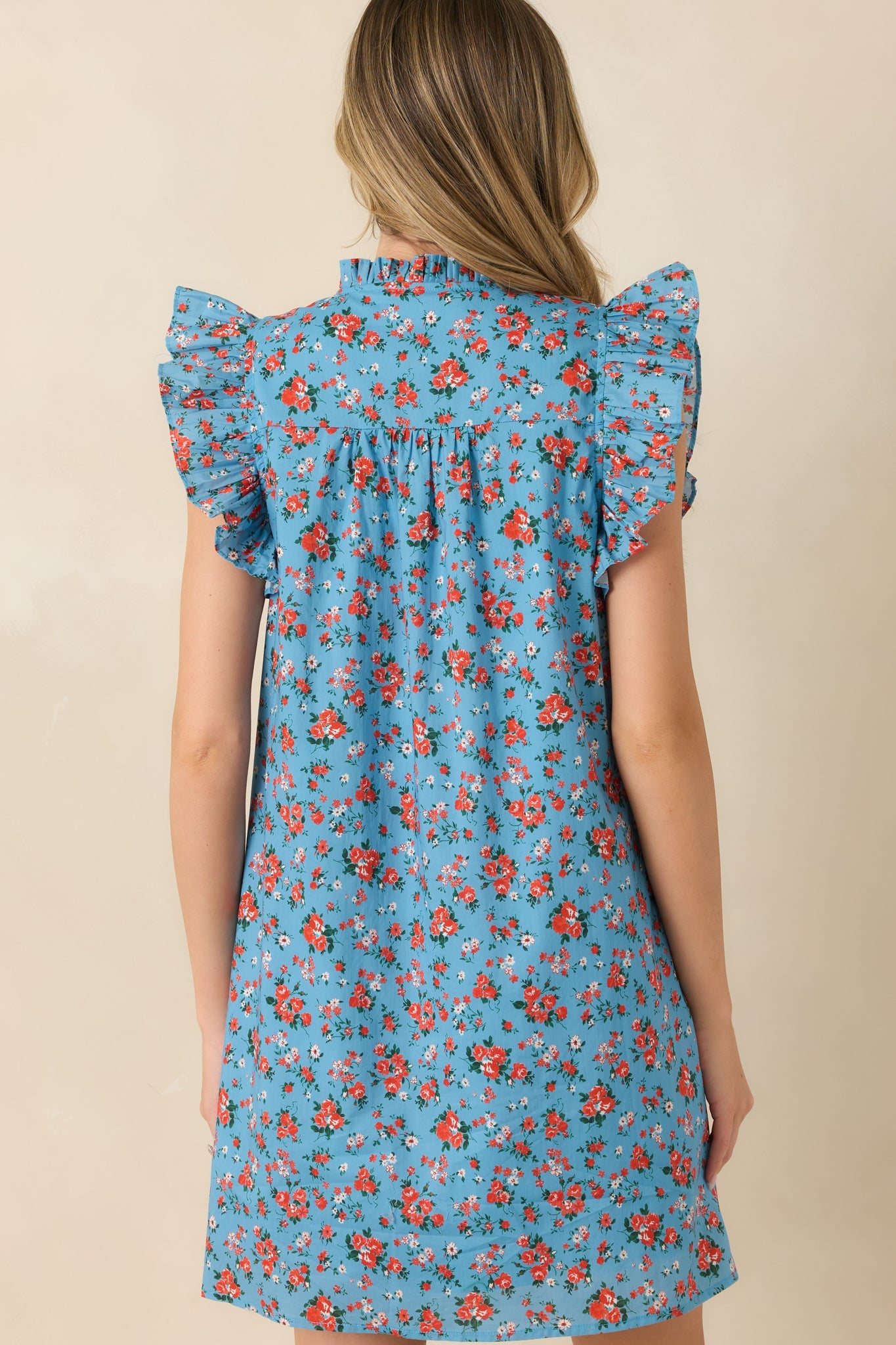 Picked For You Light Blue Floral Cotton Mini Dress