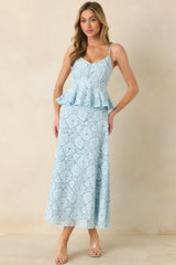 Soft Daylight Light Blue Guipure Maxi Skirt