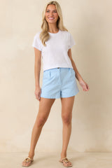 New Days Ahead Light Blue Cotton High Waist Shorts