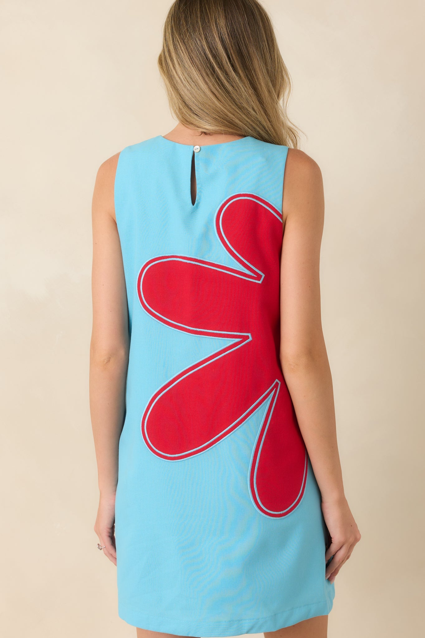 Mood Booster Light Blue & Red Appliqué Mini Shift Dress